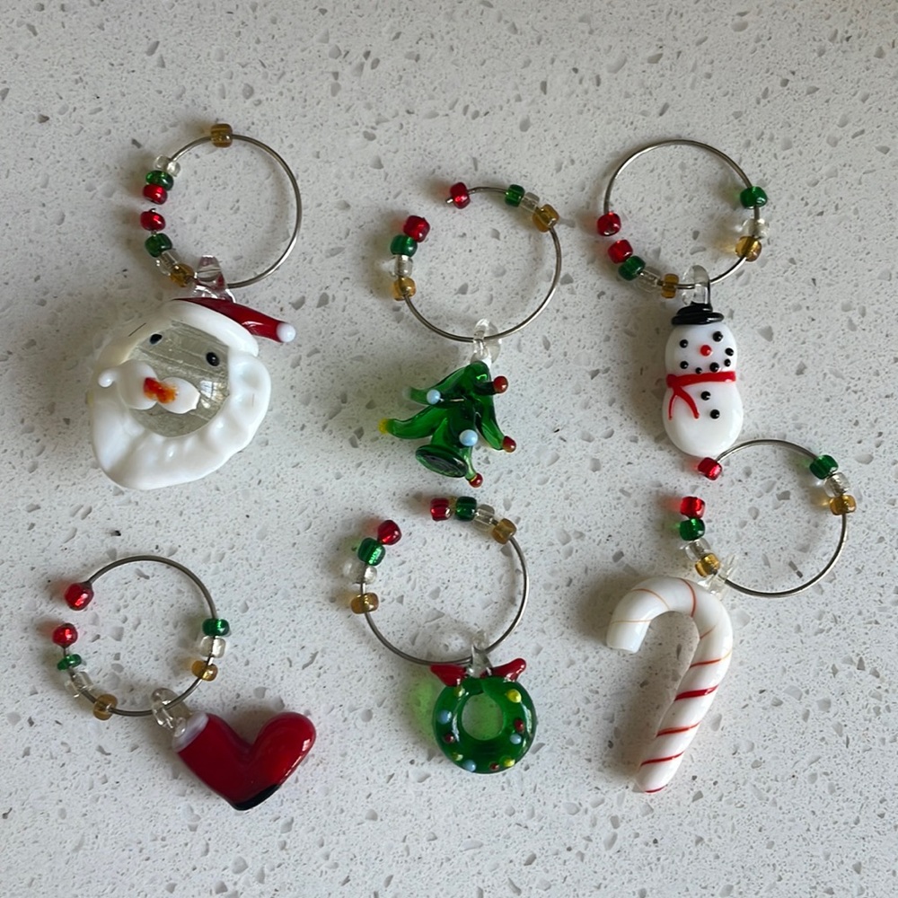 Christmas wine glass charms